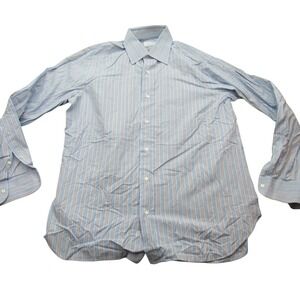 Brioni Blue Stripe Dress Shirt Mens Long Sleeve Collared‎ Button Up Size L